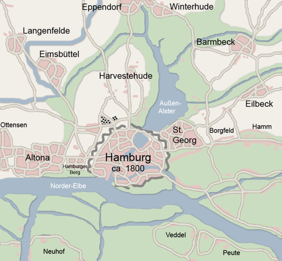 Карта Гамбурга 1800 г.
