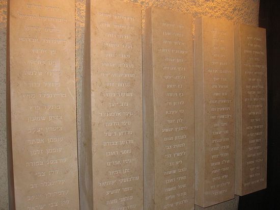 Мемориальные плиты с именами погибших жителей Кфар-Эциона в местном музее