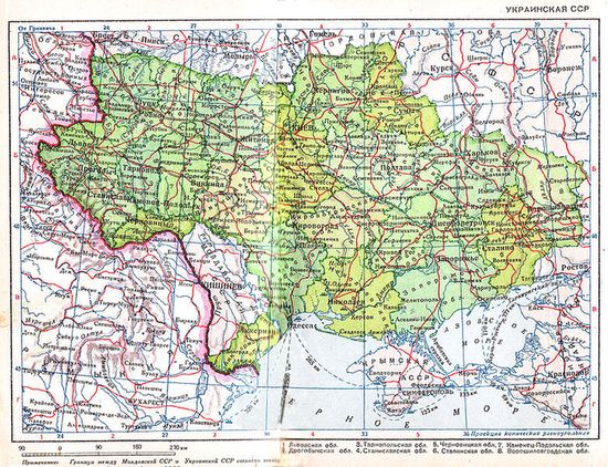 Молдавская ССР и Украинская ССР в границах 1940 года