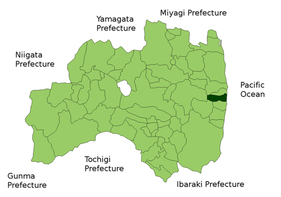 Расположение города на карте префектуры Фукусима