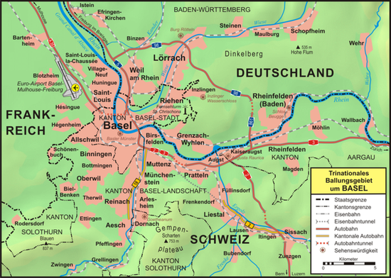 Карта агломерации вокруг Базеля