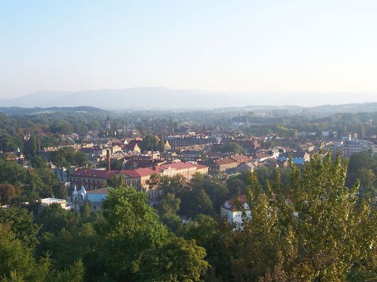 Вид на Чески-Тешин с башни в польском Цешине