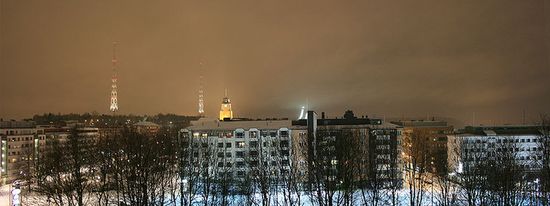 Вид на центр зимнего Лахти ночью
