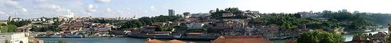Вид на Гаю из Порту. Видны названия различных марок портвейна на зданиях, расположенных на берегу Дору.