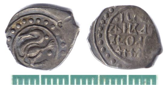 Монета удельного Серпуховского княжества отчеканенная при князе Иване Владимировиче (1417()).
