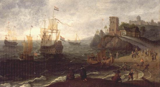 Изак Виллартс. Рыбный рынок на морском берегу, 1613 г.
