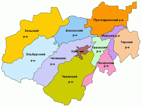 Нальчик на карте Кабардино-Балкарии.