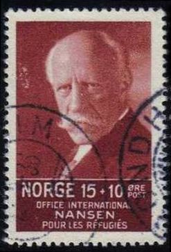 Почтово-благотворительная марка Норвегии, посвящённая Ф. Нансену, 1935, 15 + 10 эре,  (Михель #173; Ивер #165)