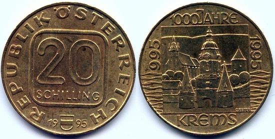 20 шиллингов 1995 г. — австрийская памятная монета, выпущенная по поводу 1000-летия города Кремс