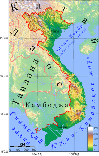 Физическая карта Вьетнама