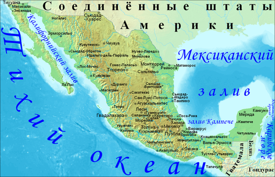 Физическая карта Мексики