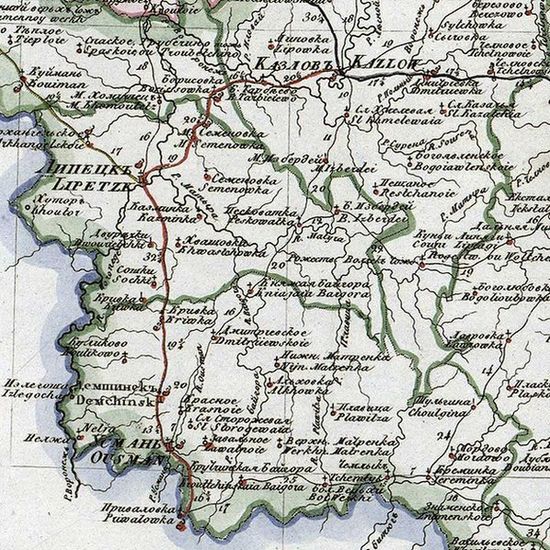 Карта Липецкого и Усманского уездов Тамбовской губернии 1822 года
