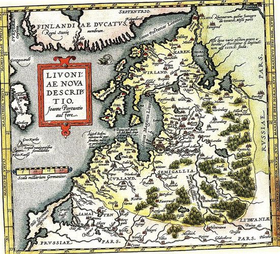 Карта Ливонии, XV век.
