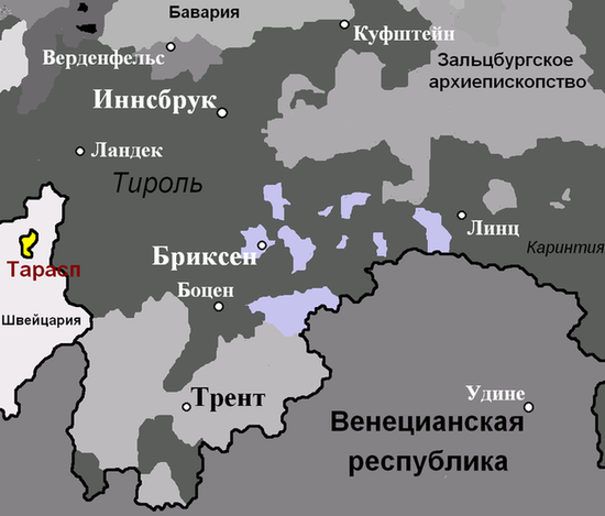 Территория сеньории Тарасп в 1789 г.