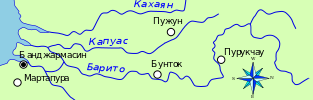  Барито на карте (север справа)
