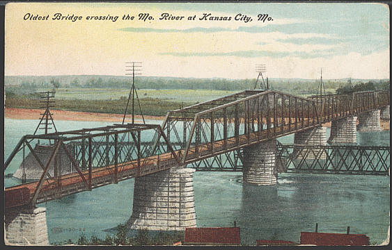 Первый мост через реку Миссури (известен как мост Ганнибала) на открытке 1908 года