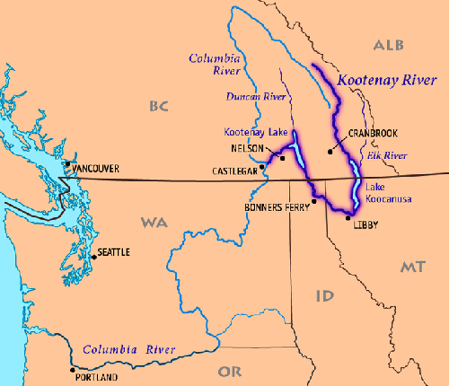 Схема течения реки Кутеней