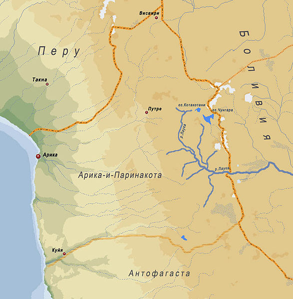  Река Лаука на карте областиАрика-и-Паринакота