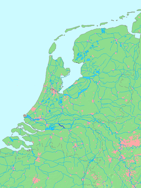 Афгедамде-Маас (синяя полоска) в дельте Рейна и Мааса