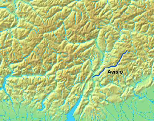  Река Авизио на физической карте