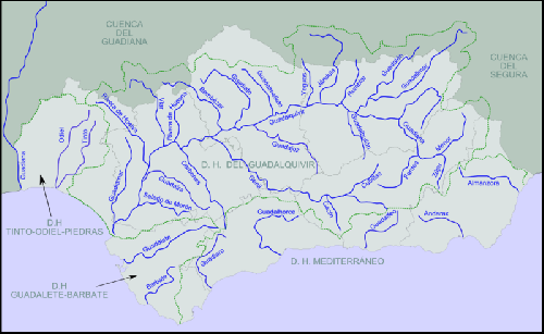  Реки Андалусии. Река Одиел показана стрелочкой