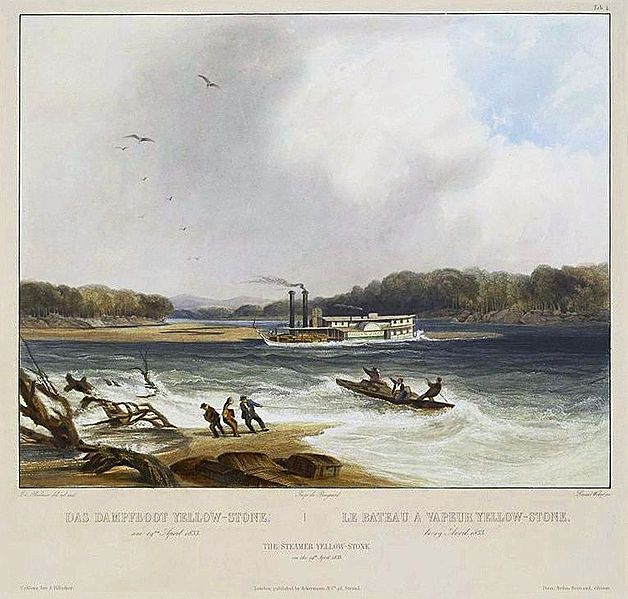 Пароход Йеллоустон — один из первых пароходов на Миссури, около 1833 года. На данной иллюстрации пароход садится на мель из-за опасного течения реки.