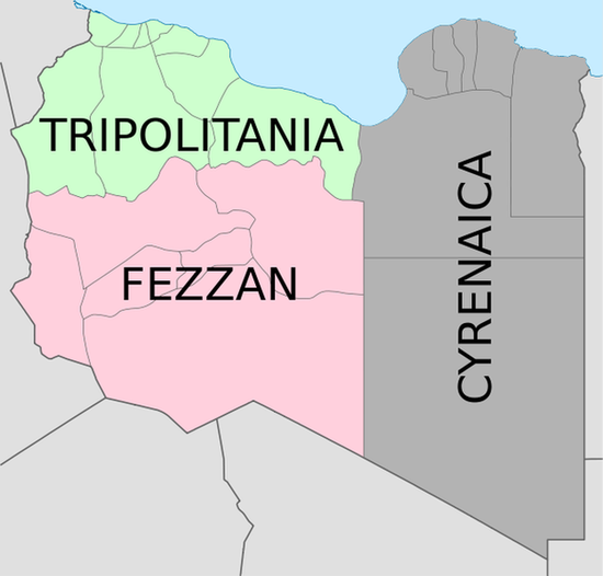 Традиционные провинции Ливии: Триполитания, Киренаика и Феззан.